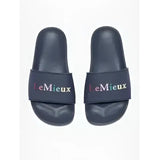 Black lemieux young rider sliders dusk sandals with multicolored lemieux embroidery on the strap