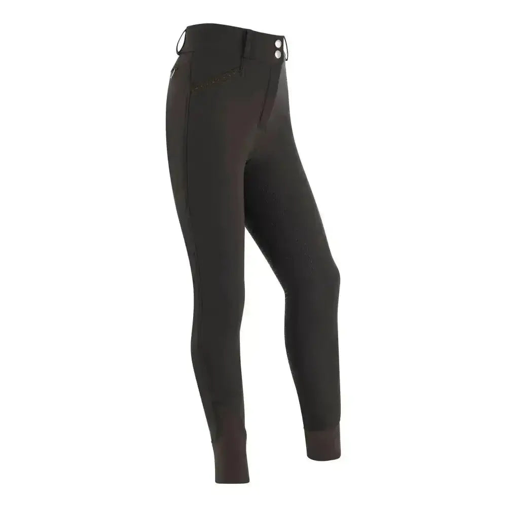 Black high waist lemieux young rider st tropez breeches liquorice with two silver buttons and sleek fit