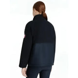 Back view of lemieux young rider tammy teddy fleece navy fleece jacket with navy panel and pink sleeve patch