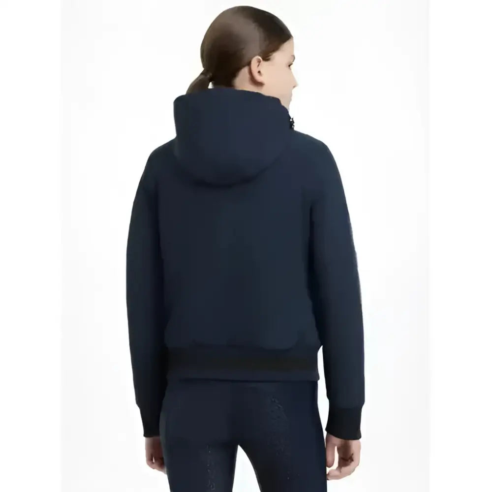 Dark navy blue lemieux young rider team jacket with hood ribbed cuffs and hem perfect for young riders