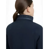 Dark navy blue high neck lemieux young rider team jacket with subtle embroidered logo along the collar