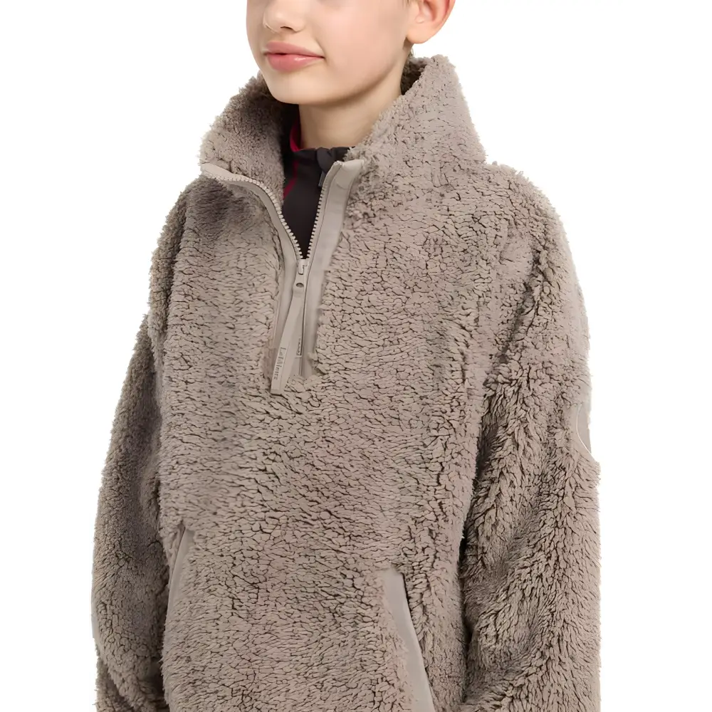 Fluffy beige Lemieux Young Rider Tia Teddy Fleece with half-zip and front pocket