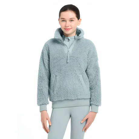 Mint green Tia Teddy Fleece pullover hoodie with half-zip front, perfect for young riders