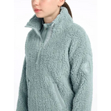 Pale blue-green Tia Teddy fleece jacket with high collar and zipper for young riders