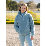 Light blue fleece zip-up hoodie and matching pants with soft plush tia teddy fleece from lemieux young rider collection
