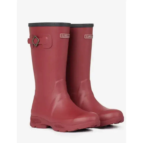 Red rubber lemieux young rider wellies ember with black rim and metallic buckle for premium quality rider wellies