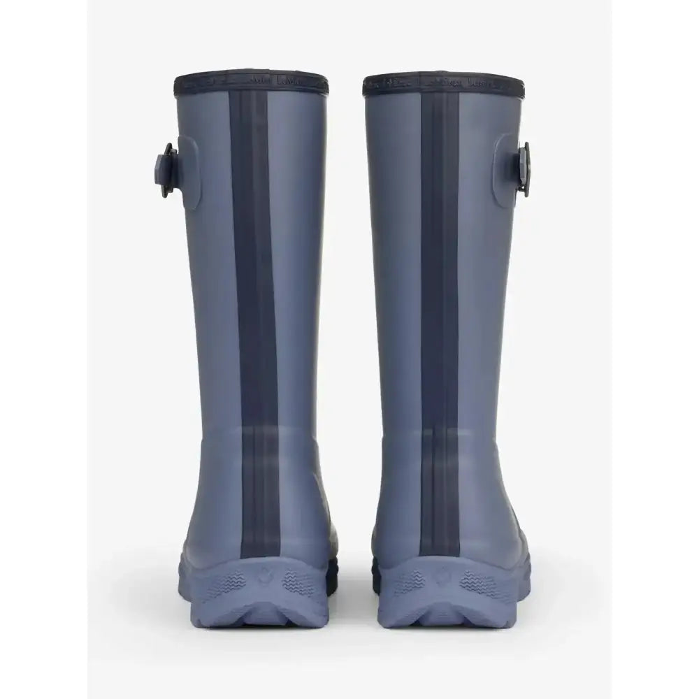 Navy blue rubber lemieux young rider wellies jay blue with black side stripes and adjustable ankle straps