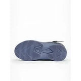 Blue rubber sole with textured pattern and embossed logo on the back of lemieux young rider wellies jay blue