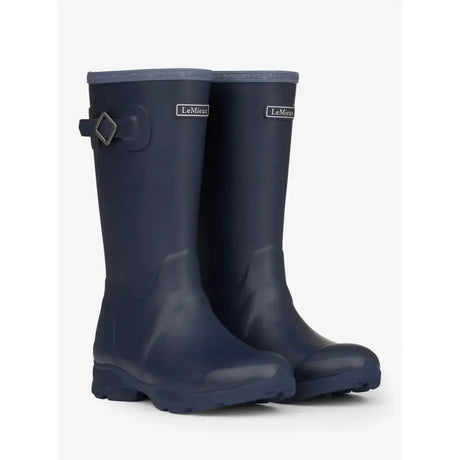 Navy blue rubber lemieux young rider wellies with gray buckle and brand logo perfect premium quality wellies for kids