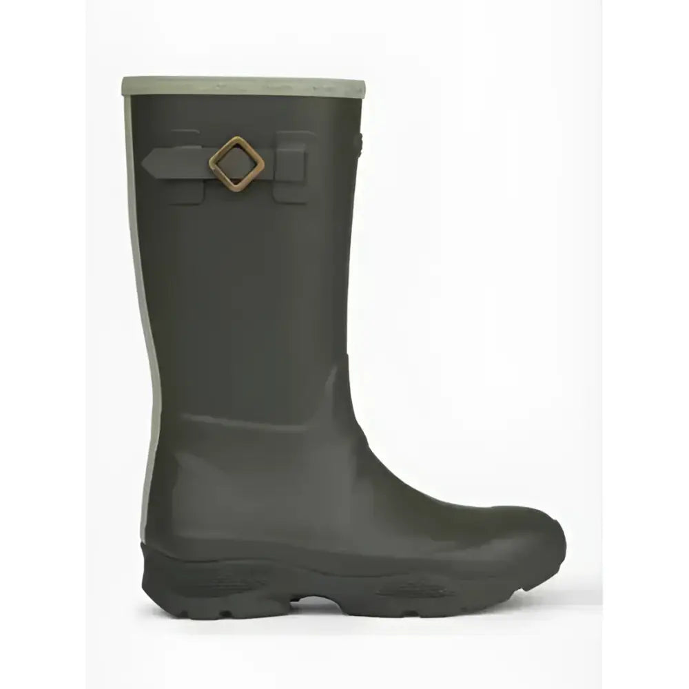 Dark olive green rubber lemieux young rider wellies with metallic buckle and light gray trim premium quality wellies