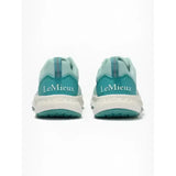 Teal and white lemieux youth trax-lite trainer aqua with mesh upper and textured rubber sole perfect for equestrian use