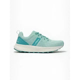 A mint green lemieux youth trainer aqua mesh running shoe with teal accents and a white sole for equestrian use