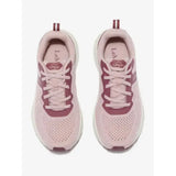 Pair of lemieux youth trainer blossom sneakers in blush pink and maroon with breathable mesh for equestrian use