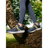 Navy blue and yellow lemieux youth trax viva waterproof trainers with white soles and sleek design in youth trax dusk color
