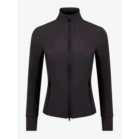 Black lemieux zara jacket with high neck zip up sleek fit and lightweight stretch woven fabric for easy movement