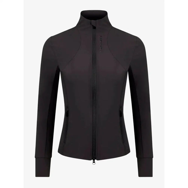 Black lemieux zara jacket with high neck zip up sleek fit and lightweight stretch woven fabric for easy movement