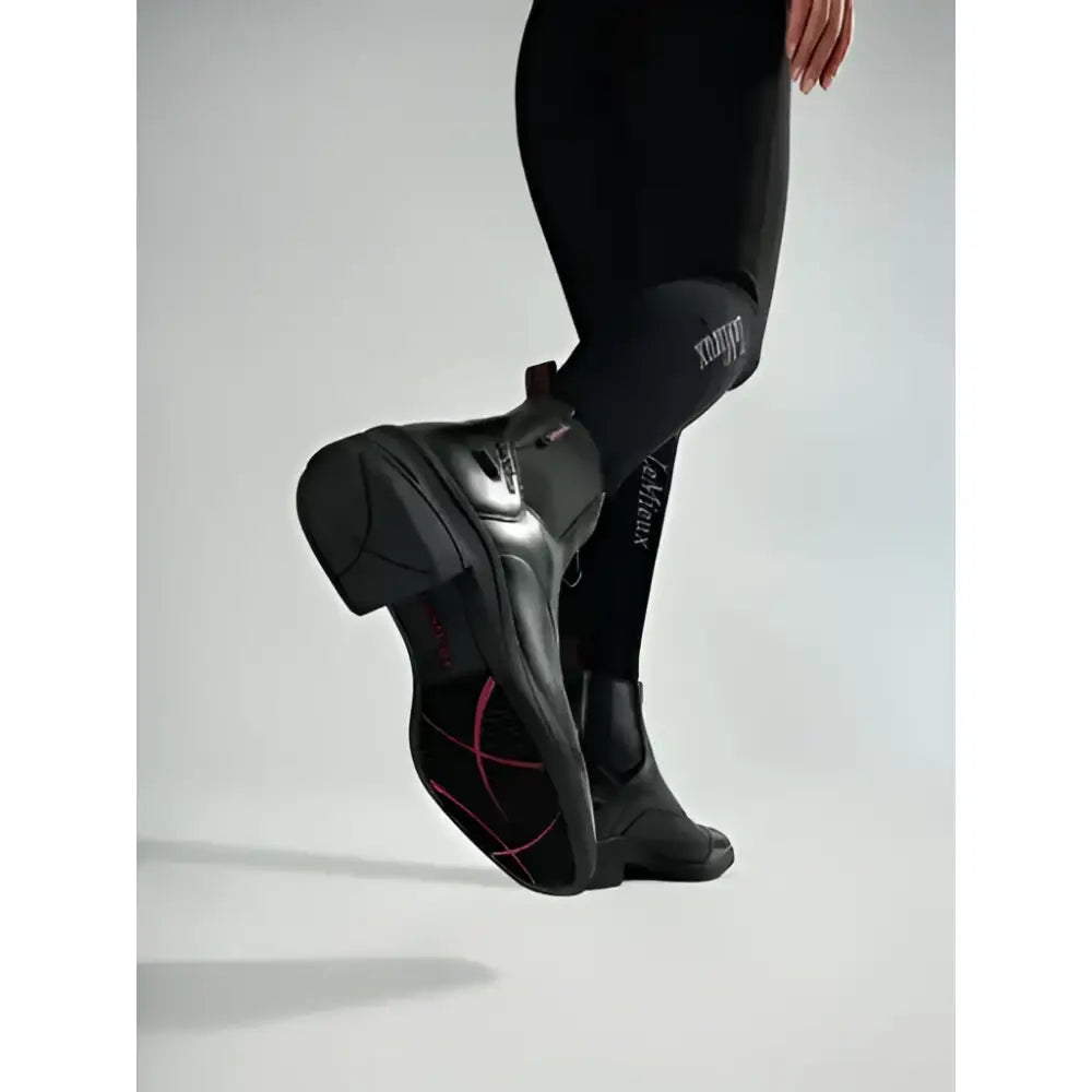 Black leather lemieux zip paddock boot black showing pink stitching on the sole for stylish riding boots
