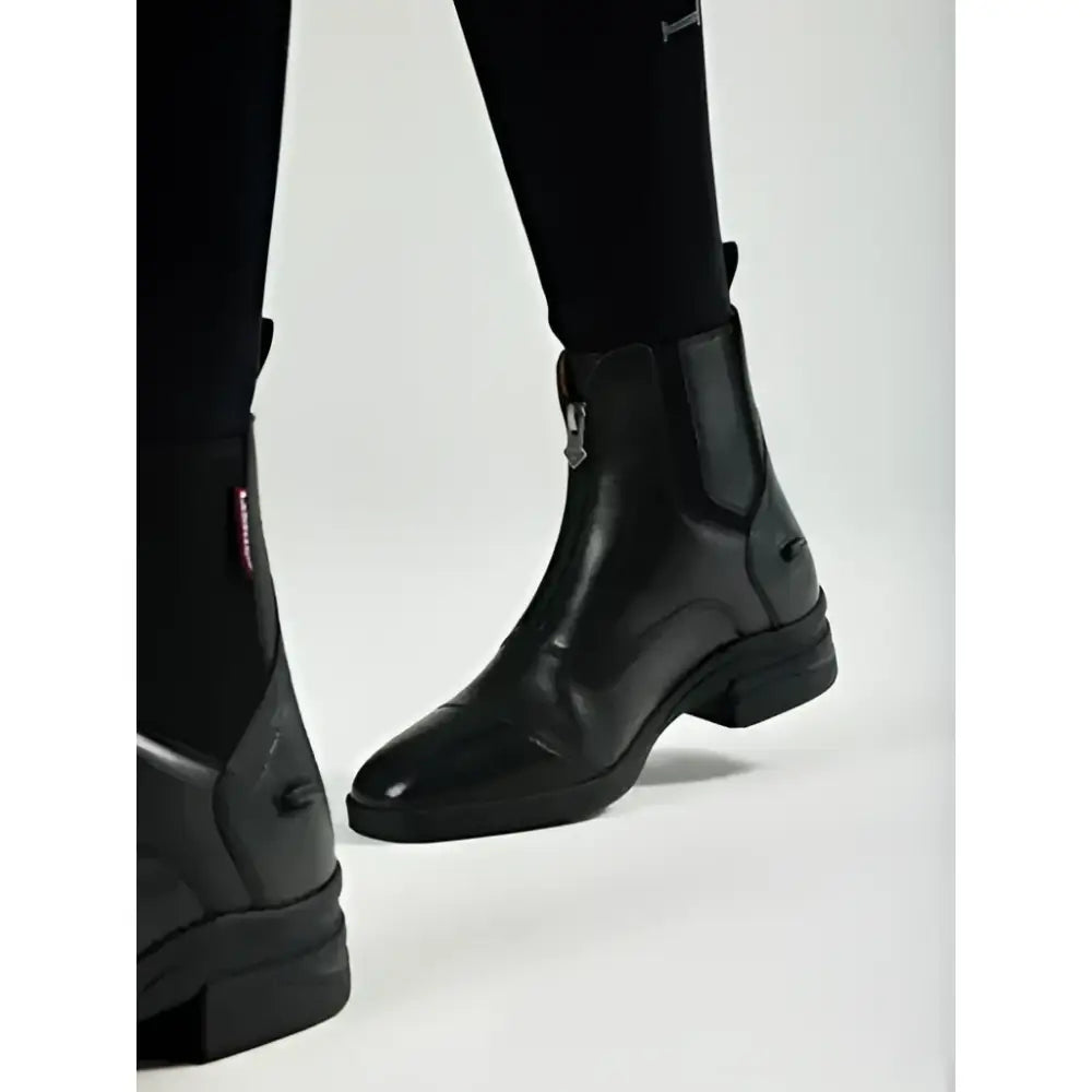 Black leather lemieux zip paddock boot black with side zipper and low block heel for riding and casual wear