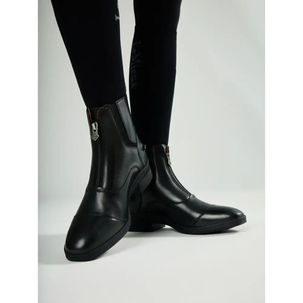 Black leather lemieux zip paddock boot black with side zipper and small logo charm for riding and everyday use