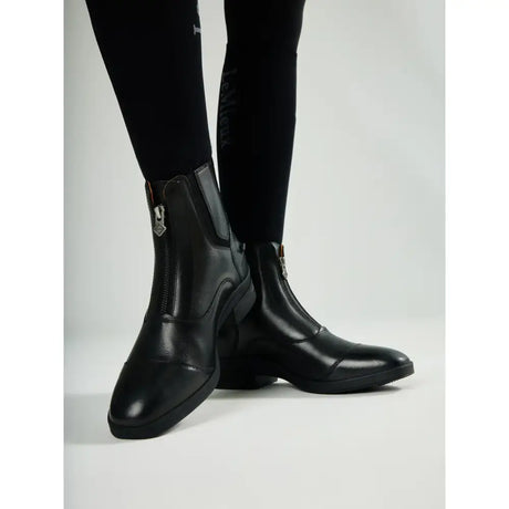 Black leather lemieux zip paddock boot black with side zipper and small logo charm for riding and everyday use