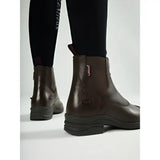 Brown leather lemieux zip paddock boot with sturdy rubber sole and visible brand logo on the side