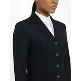 Black tailored lemieux zoe show jacket with notched collar and five buttons perfect for dressage competition wear with a sophisticated silhouette
