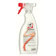 Clear plastic spray bottle of leovet silkcare conditioner with red trigger nozzle featuring silk proteins for hair shine