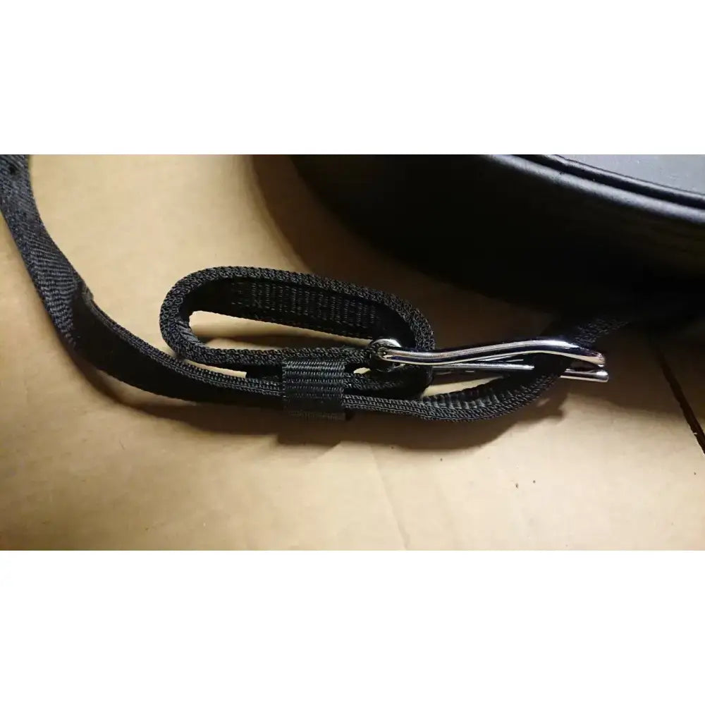 Black woven nylon belt with silver metal buckle for libbys driving saddle webbing tugs and belly band use