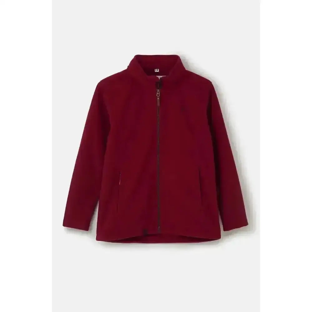 A rich burgundy lighthouse ashby waterproof fleece jacket with full zipper and stand-up collar for outdoor teams
