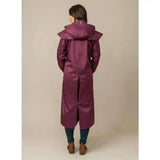 Lighthouse outback ladies long shiny purple length waterproof raincoat with wide hood and adjustable leg straps
