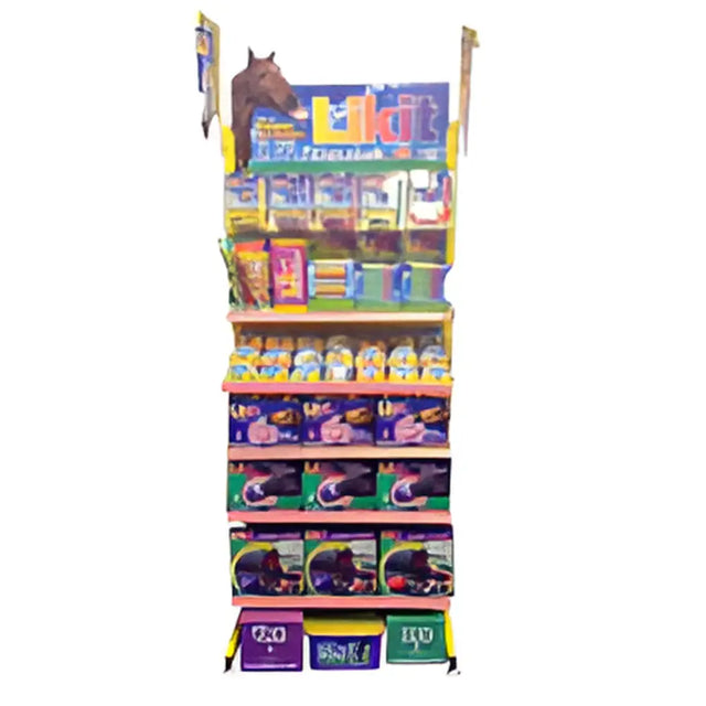 Colorful Likit Display Stand Kit Metal with pet toys and products, including Likit multipack