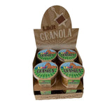Four clear plastic containers of likit granola multigrain apple flavor with green and brown labels showing granola clusters