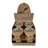 Four clear plastic containers of likit granola multigrain molasses with colorful labels highlighting rock hard formulation