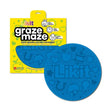 Blue circular likit graze maze slow feeding lick mat for horses with embossed horse designs and brand name visible