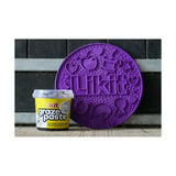 Purple silicone likit graze maze treat mold with embossed hearts apples and slow feeding lick design
