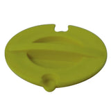 Bright lime green silicone likit snak-a-ball spare lid with central handle cutout and small protruding tab