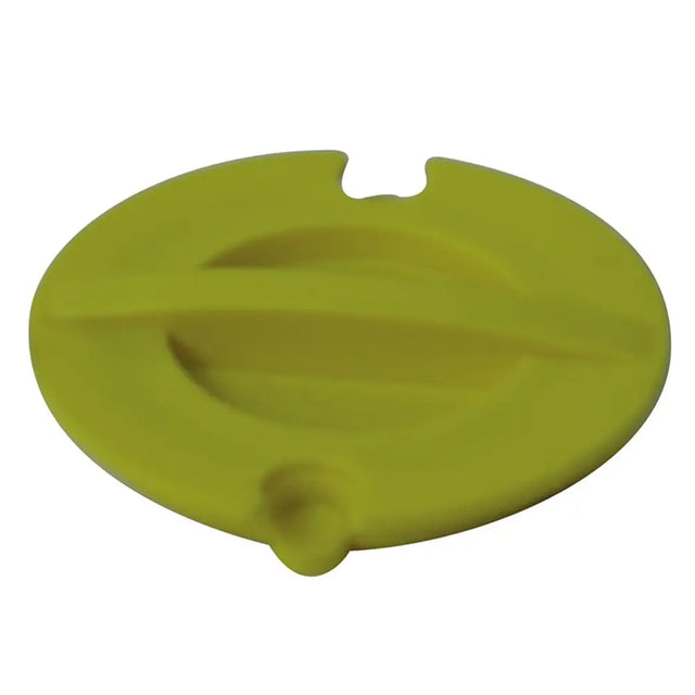 Bright lime green silicone likit snak-a-ball spare lid with central handle cutout and small protruding tab