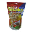A red and blue resealable bag of likit snaks treats bulk buy with heart shaped apple and cinnamon flavored nibbles inside