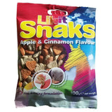A colorful bag of likit snaks treats with heart shaped nibbles in apple and cinnamon flavors for snaks treats bulk buy