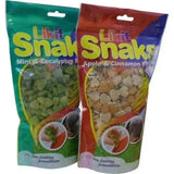 Two colorful likit snaks treats bags with mint eucalyptus gummies and apple cinnamon heart shaped nibbles in snaks treats bulk