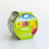 A vibrant green likit treats rope refill 650g with mouth-wateringly tasty apple flavor and a colorful horse label