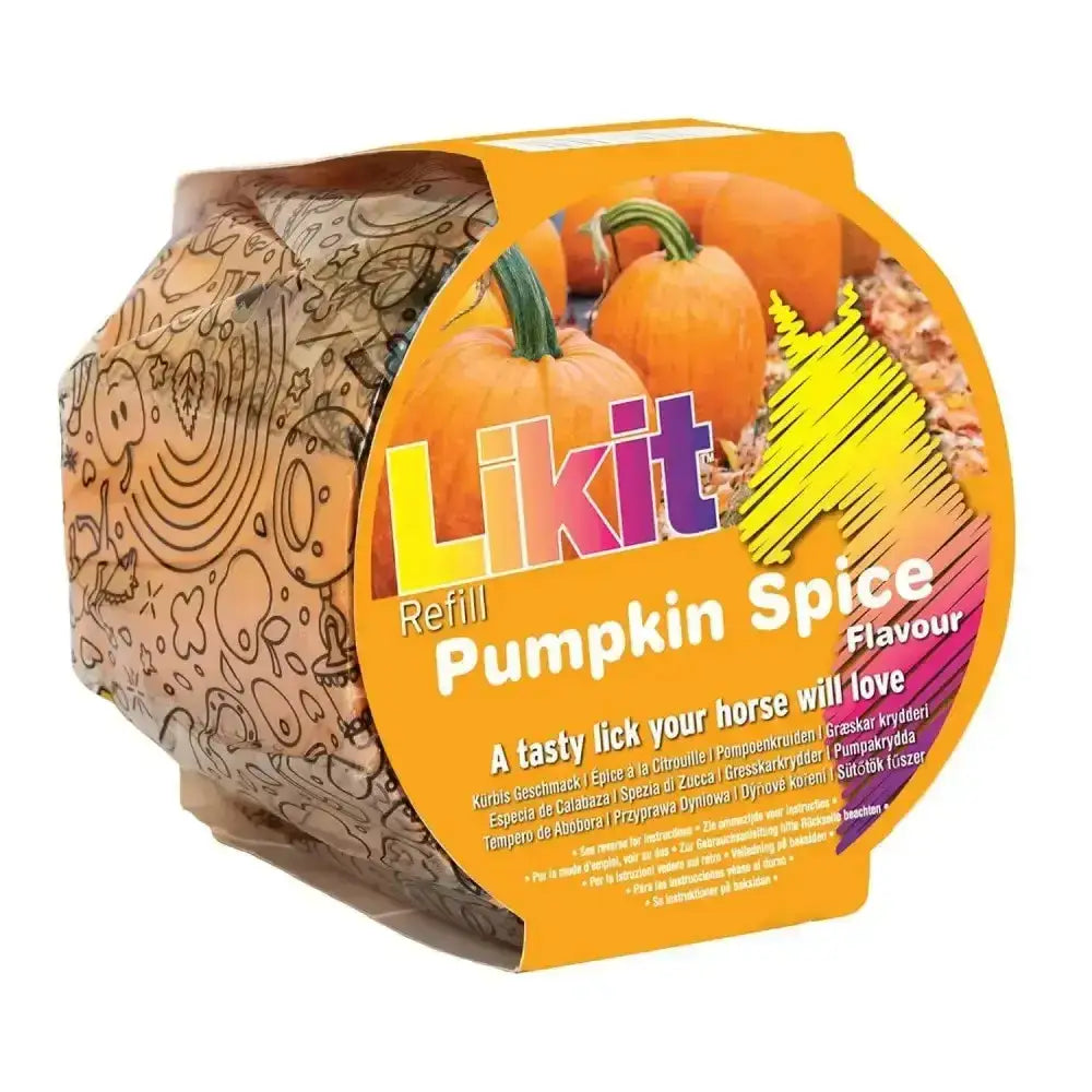 Likit treats rope refill 650g bulk pack in vibrant orange pumpkin spice flavor with playful halloween-themed design