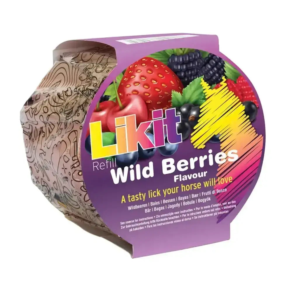 Purple and yellow packaged likit treats rope refill with mouth-wateringly tasty wild berries flavor 650g bulk buy