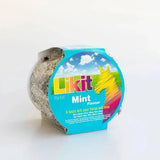 Vibrant blue likit treats rope refill container with rainbow horse design for mouth-wateringly tasty likit mint flavor