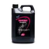 Black plastic jug of lillidale medicated shampoo with pink white label featuring horse and mild anti-bacterial agent