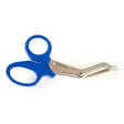 Blue handled lincoln bandage scissors with stainless steel serrated blade and blue plastic handle for easy cutting