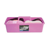 Pink plastic tack tray with handle and compartments in the lincoln complete grooming kit by ing for grooming kits