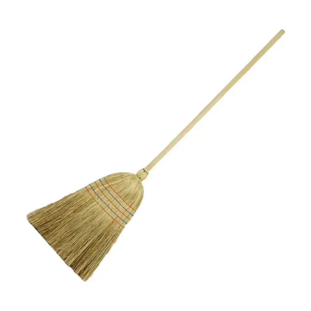A lincoln corn broom with a wooden handle and firm natural corn bristles for effective sweeping tasks