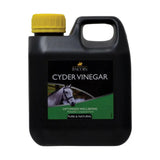 Black plastic jug of lincoln cyder vinegar with yellow cap featuring horse image for traditional english recipe and horse vitamins