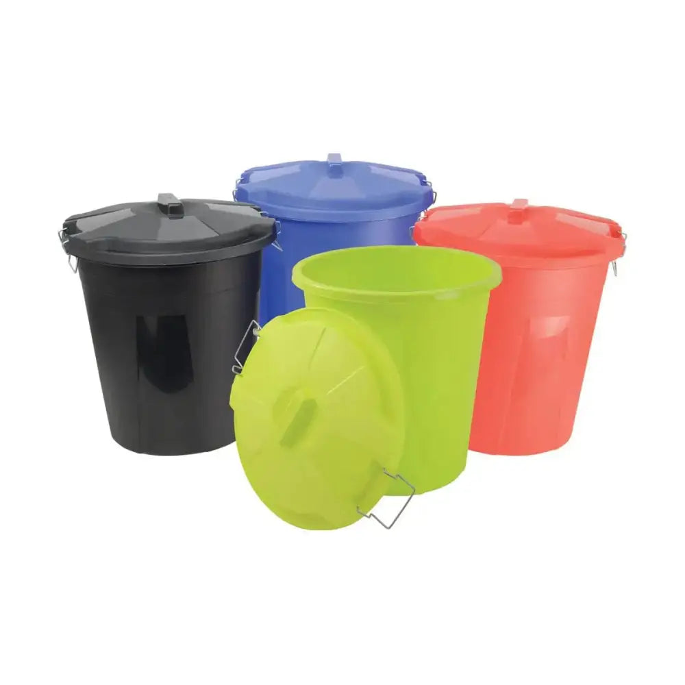 Set of four colorful lincoln dustbin plastic dustbin buckets and bowls in black blue red and lime green with lid